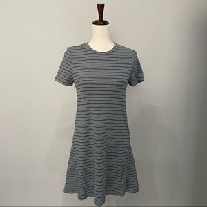 Zara women gray black shirt dress short striped pullover size medium